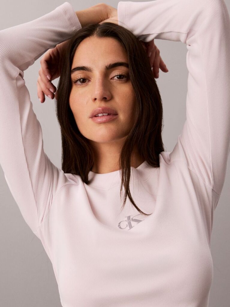 Pink Monogram Logo Long Sleeve Baby Tee  Women