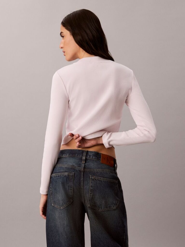 Pink Monogram Logo Long Sleeve Baby Tee  Women