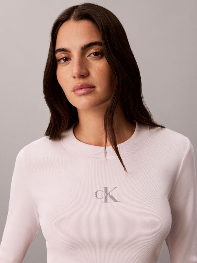 Pink Monogram Logo Long Sleeve Baby Tee  Women