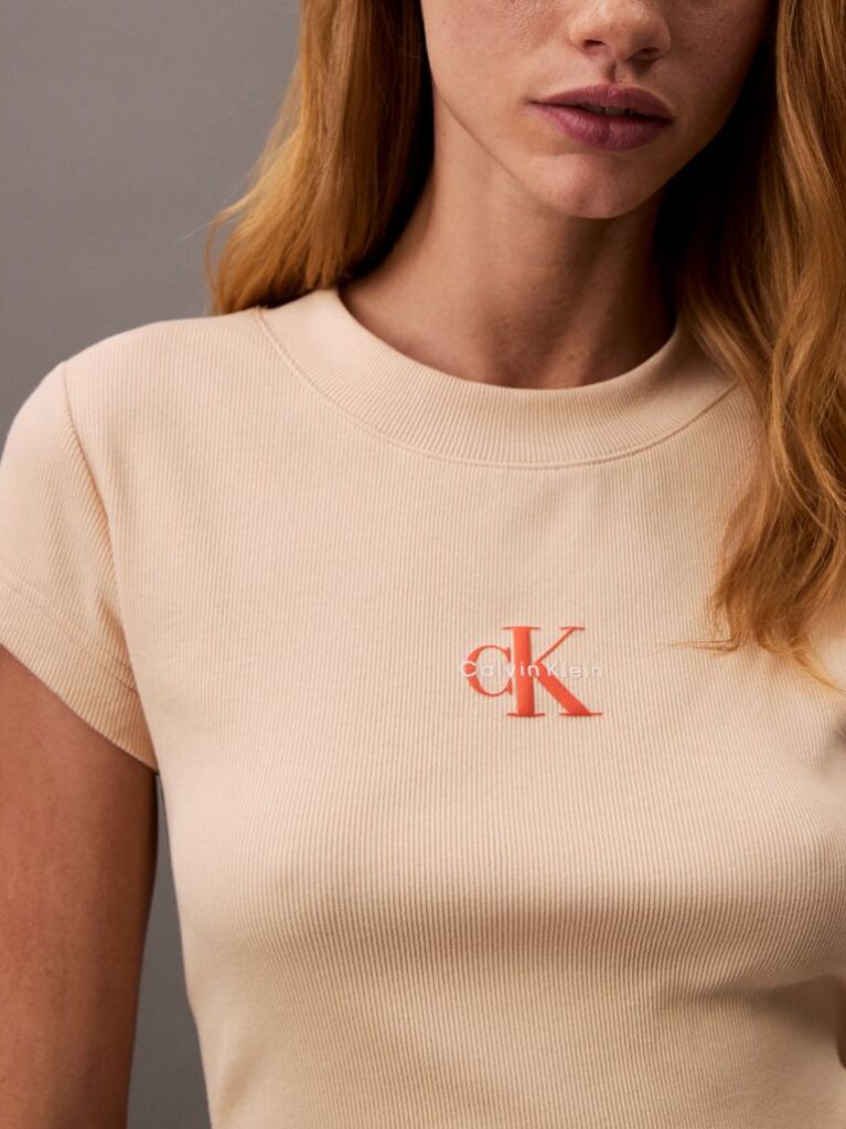 Ροζ Cropped T-shirt Με Μονόγραμμα Σε Στενή Γραμμή  Γυναίκα