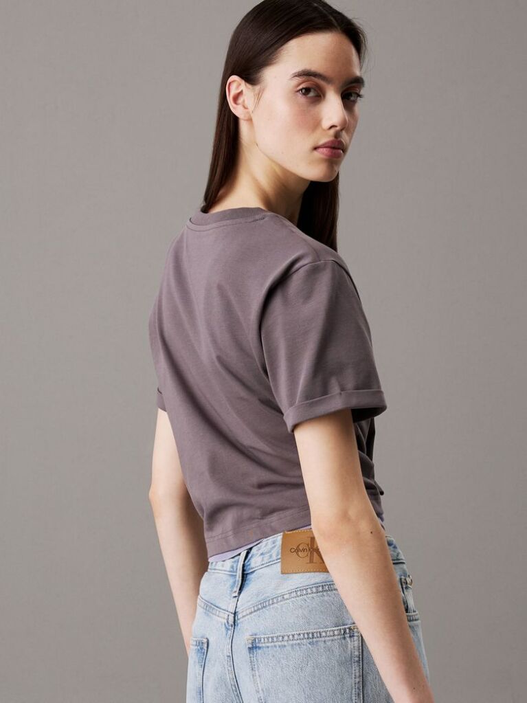 Grey Cropped Gloss Logo T-shirt  Women