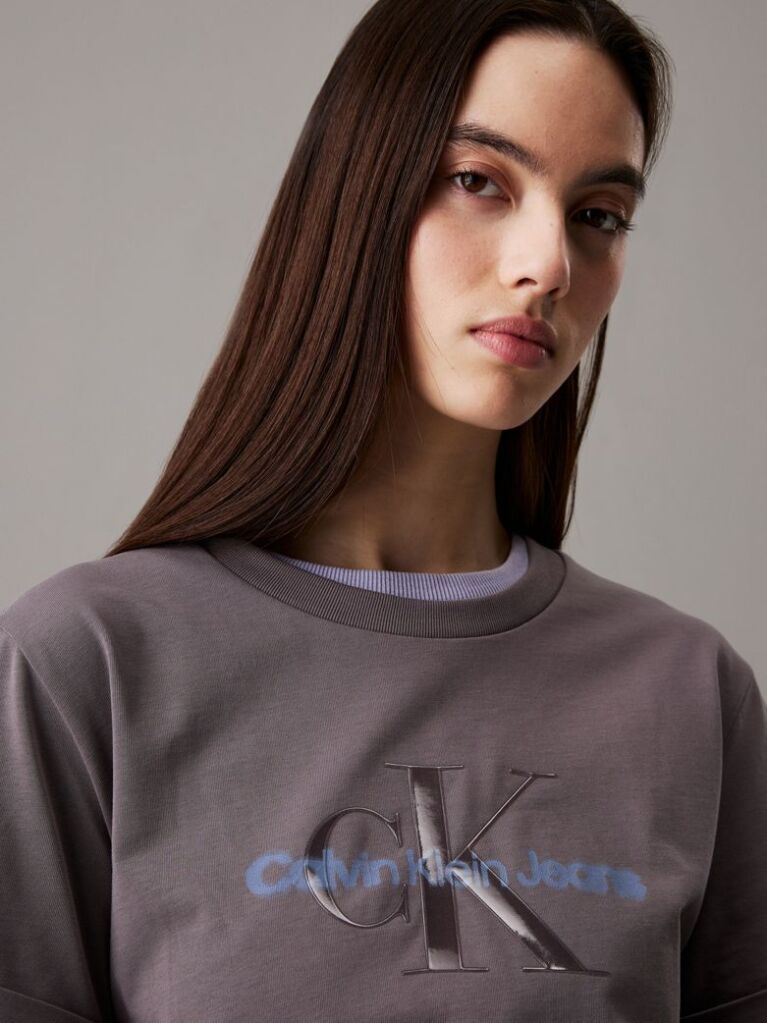 Grey Cropped Gloss Logo T-shirt  Women