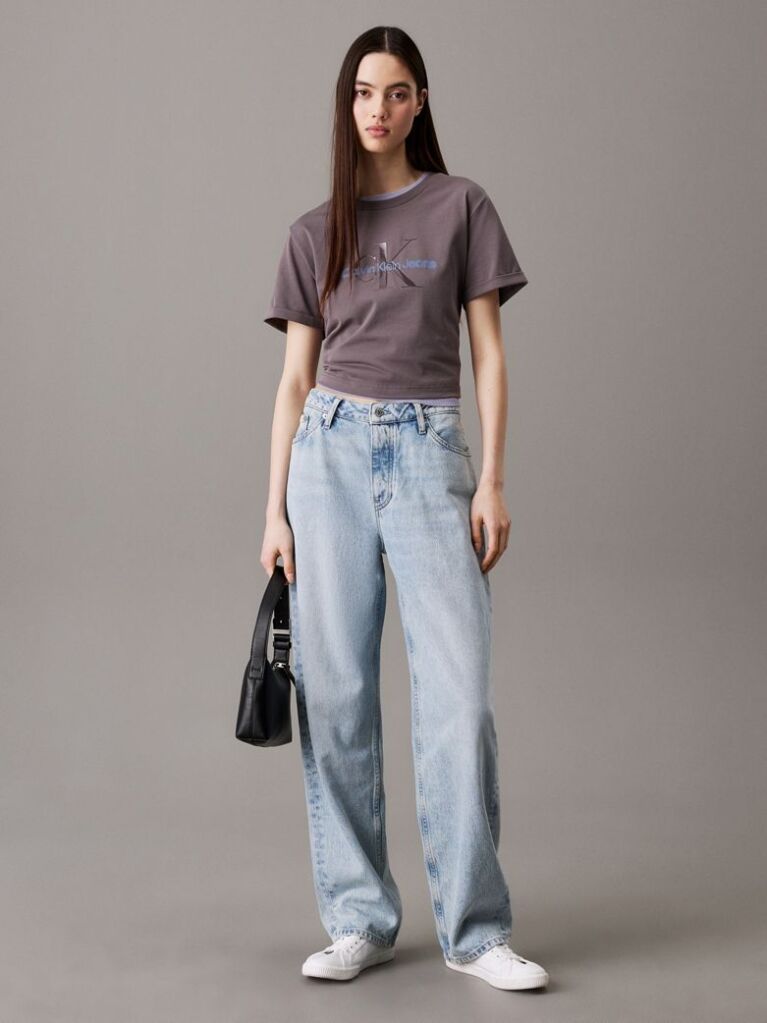Grey Cropped Gloss Logo T-shirt  Women
