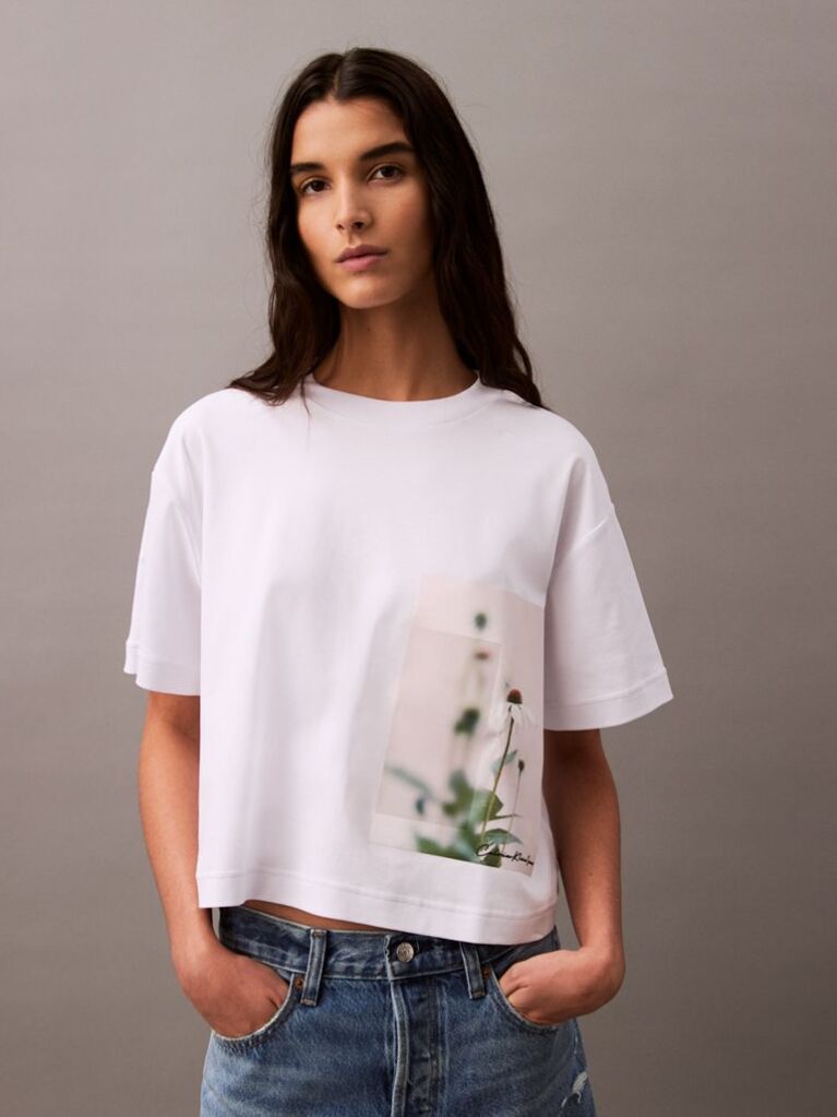 White Cropped Floral Print T-shirt  Women