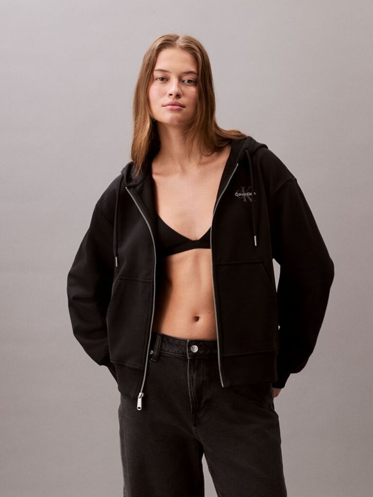 Μαύρο Hoodie με Φερμουάρ Και Λογότυπο  Γυναίκα