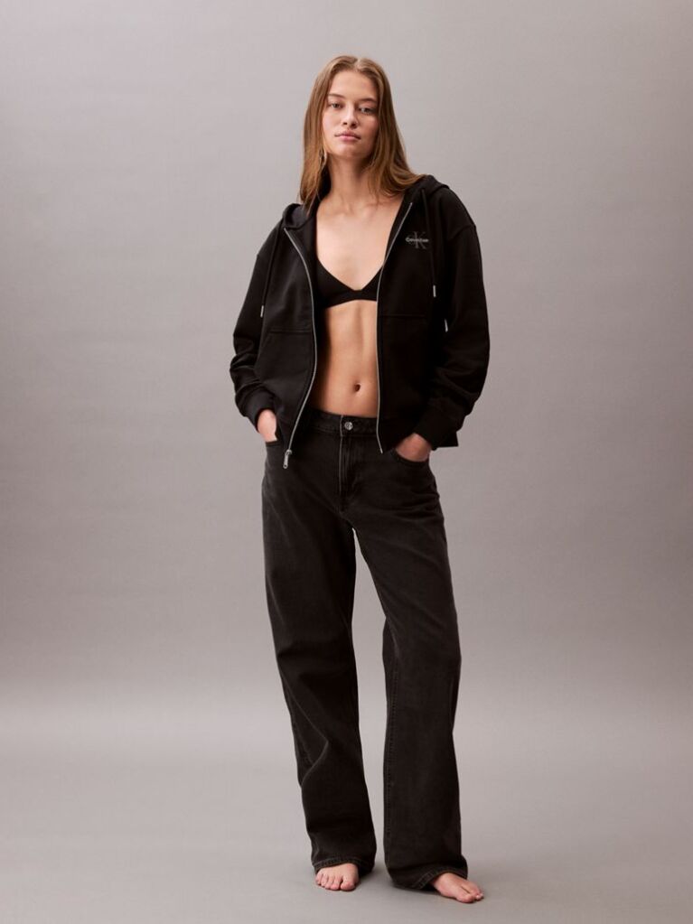 Μαύρο Hoodie με Φερμουάρ Και Λογότυπο  Γυναίκα