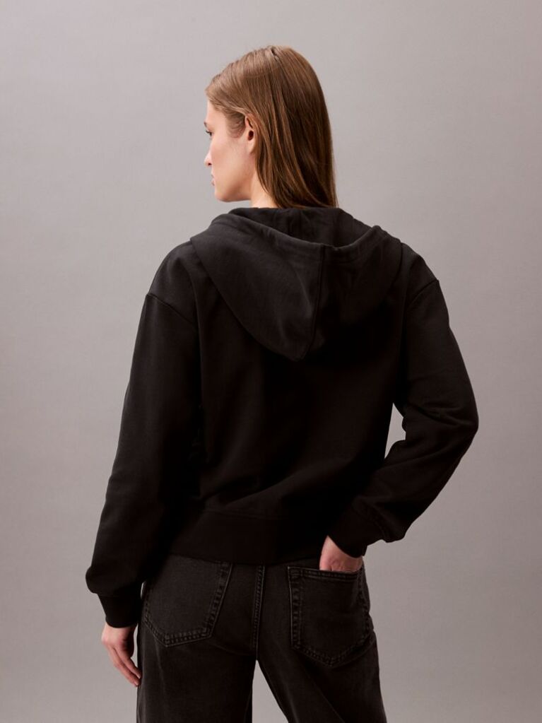 Μαύρο Hoodie με Φερμουάρ Και Λογότυπο  Γυναίκα