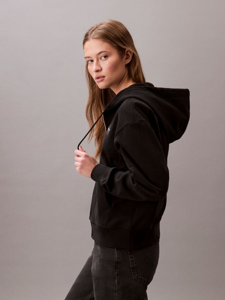 Μαύρο Hoodie με Φερμουάρ Και Λογότυπο  Γυναίκα