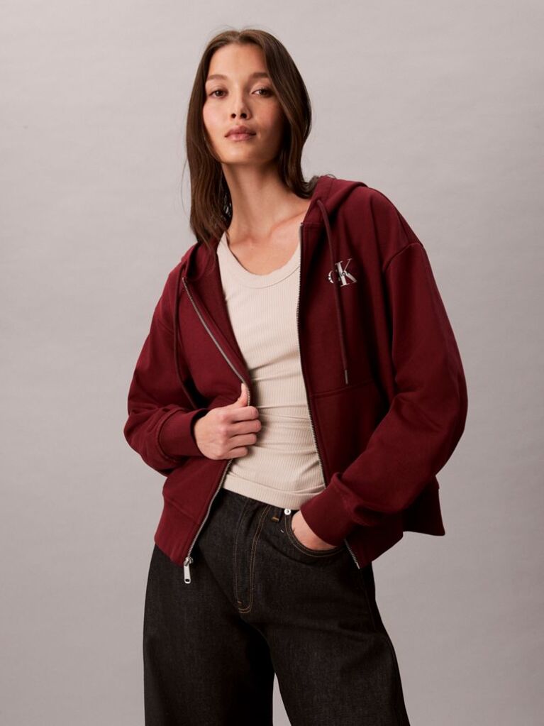Κόκκινο Hoodie με Φερμουάρ Και Λογότυπο  Γυναίκα