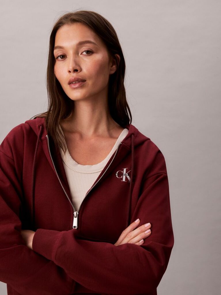 Κόκκινο Hoodie με Φερμουάρ Και Λογότυπο  Γυναίκα
