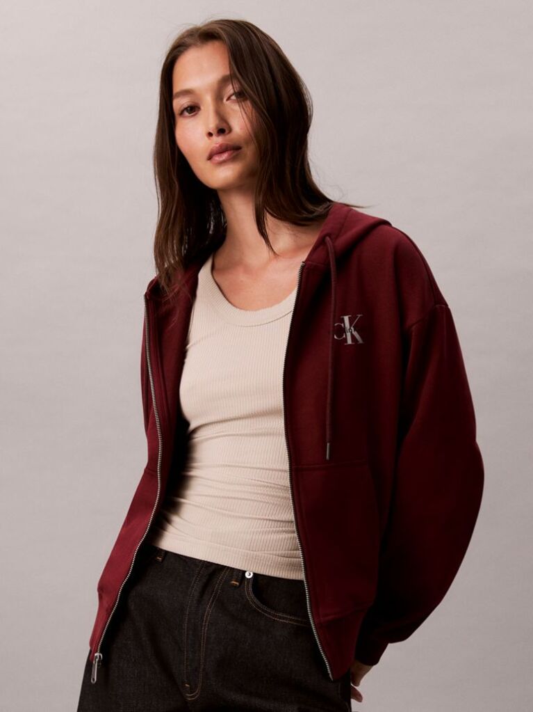 Κόκκινο Hoodie με Φερμουάρ Και Λογότυπο  Γυναίκα