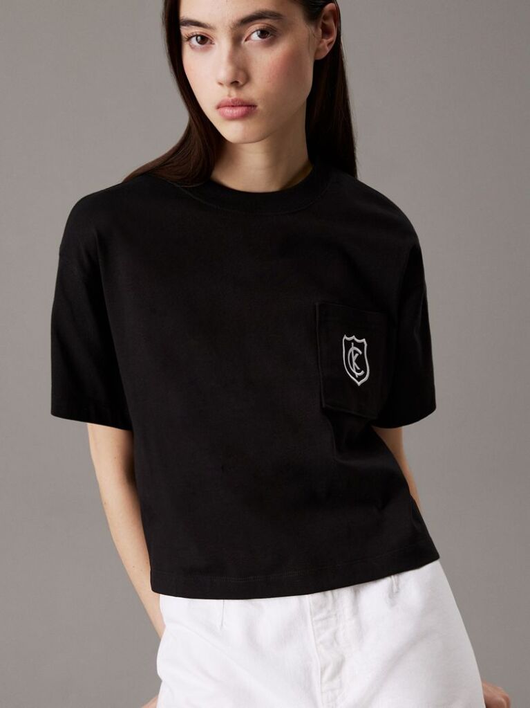 Μαύρο Cropped T-shirt Με Λογότυπο  Γυναίκα