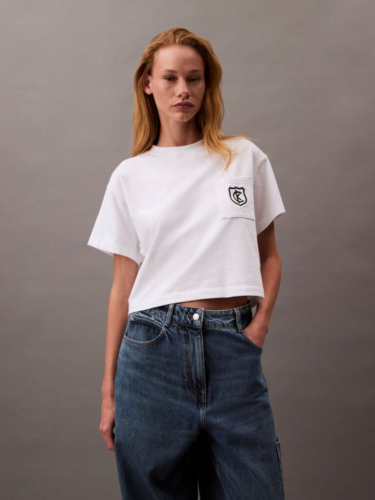 Λευκό Cropped T-shirt Με Λογότυπο  Γυναίκα