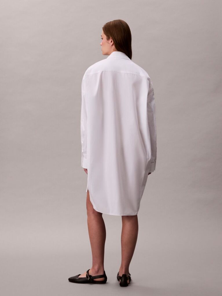 Λευκό Oversized Βαμβακερό Μίνι Φόρεμα Σε Στιλ Πουκαμίσας  Γυναίκα