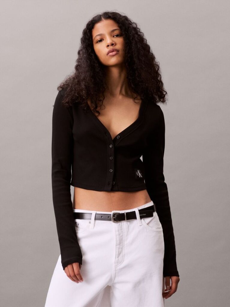 Black Ribbed Slim Cardigan  Women