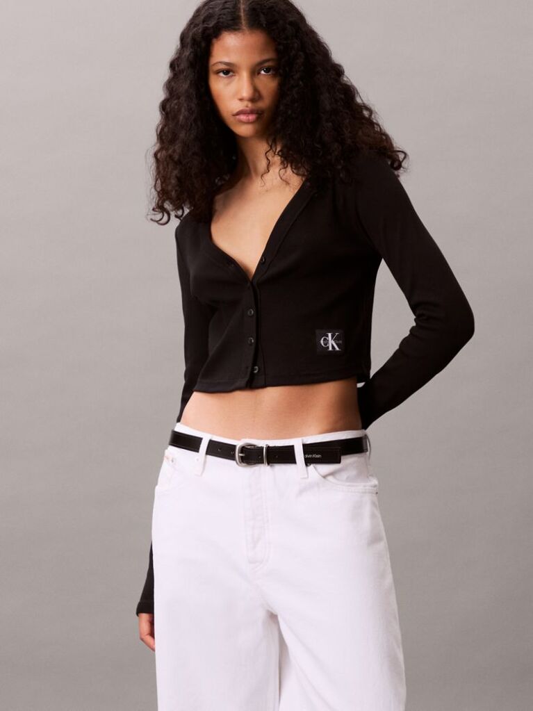 Black Ribbed Slim Cardigan  Women