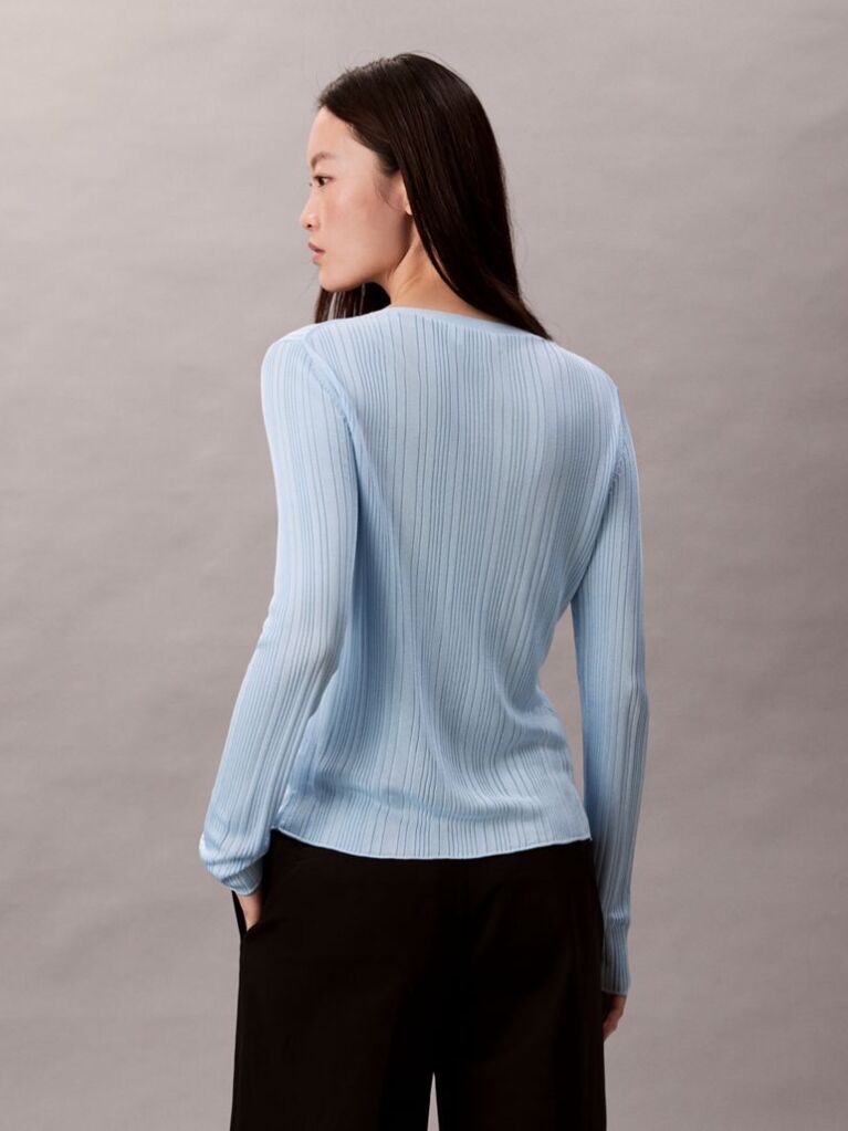 Blue Shiny Viscose Rib Cardigan  Women