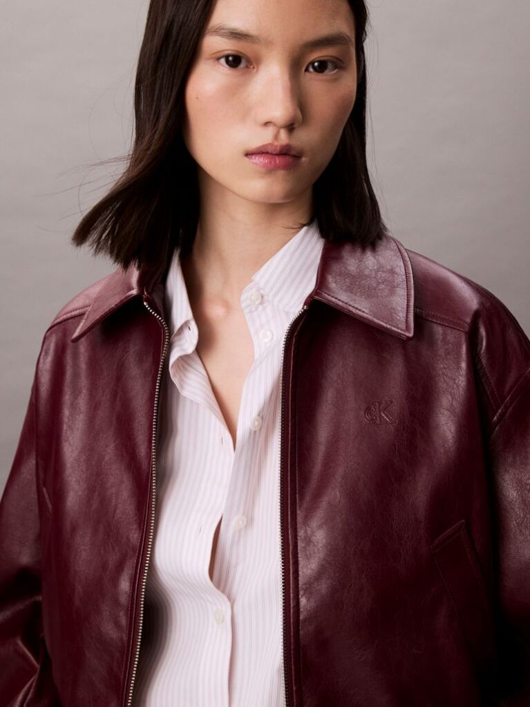Κόκκινο Cropped Bomber Τζάκετ Από Συνθετικό Δέρμα  Γυναίκα