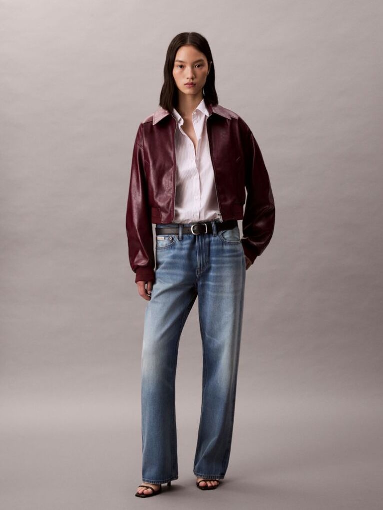 Κόκκινο Cropped Bomber Τζάκετ Από Συνθετικό Δέρμα  Γυναίκα