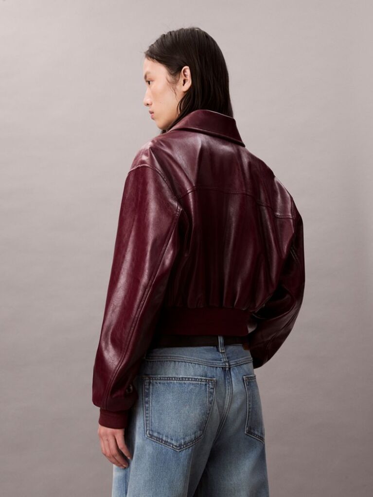 Κόκκινο Cropped Bomber Τζάκετ Από Συνθετικό Δέρμα  Γυναίκα