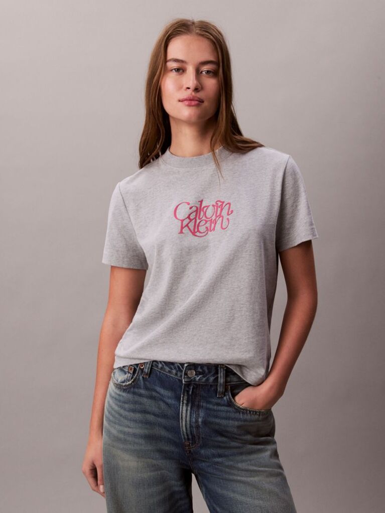 Γκρι T-Shirt Σε Slim Γραμμή Με Λογότυπο  Γυναίκα