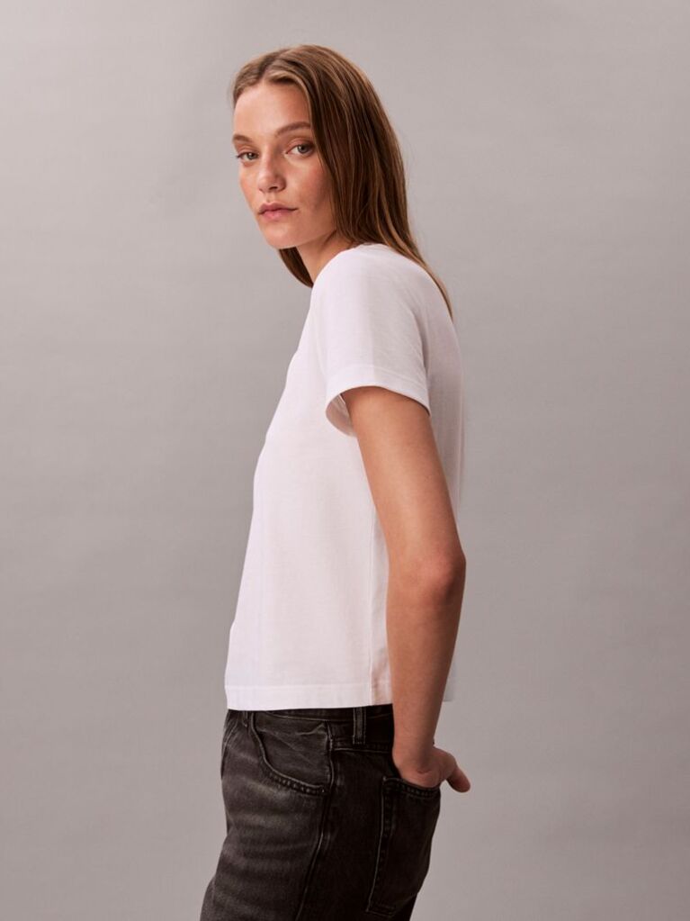 Λευκό T-Shirt Σε Slim Γραμμή Με Λογότυπο  Γυναίκα