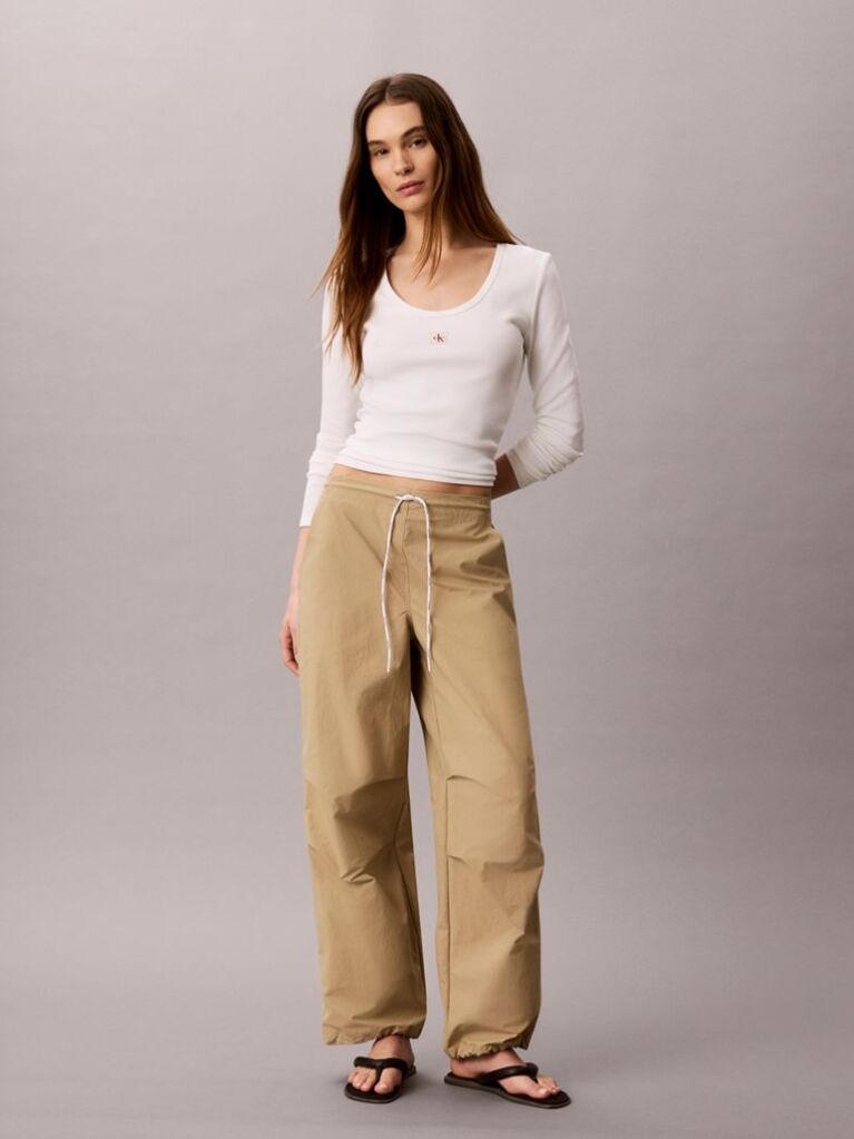 White Ribbed Cotton Long Sleeve Top  Women