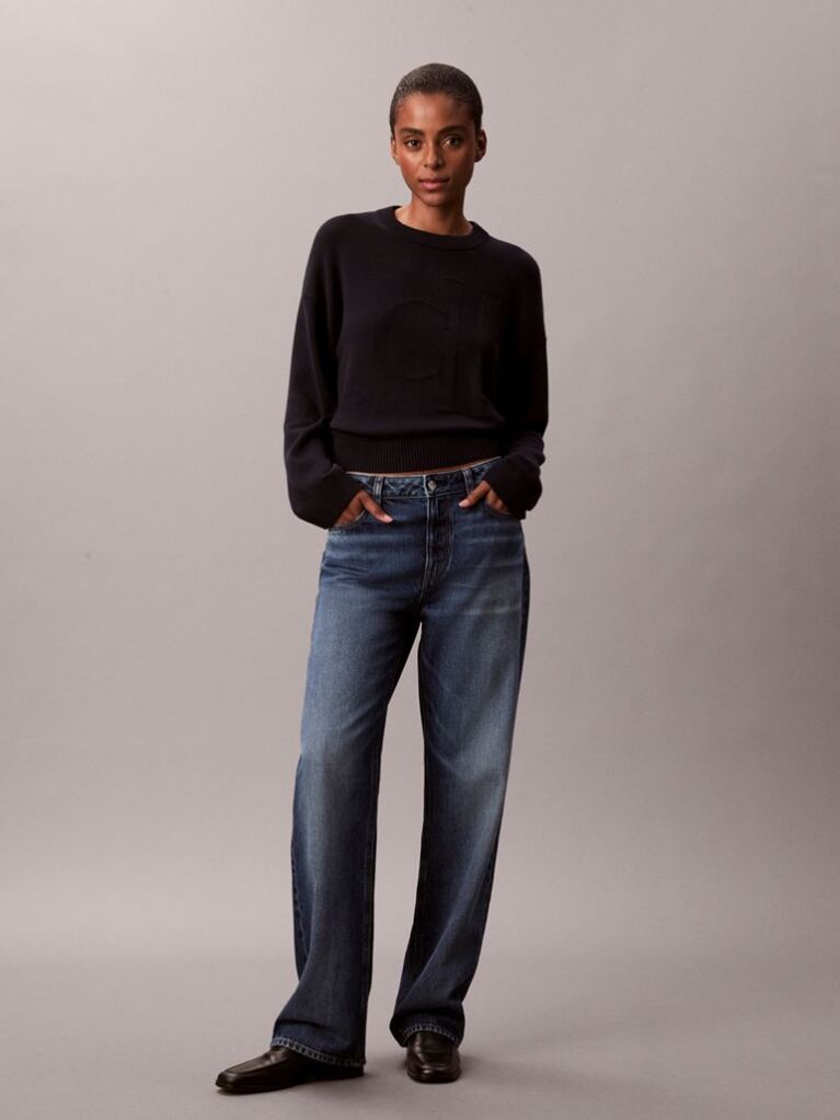 Blue Long Sleeve Smooth Cotton Sweater  Women