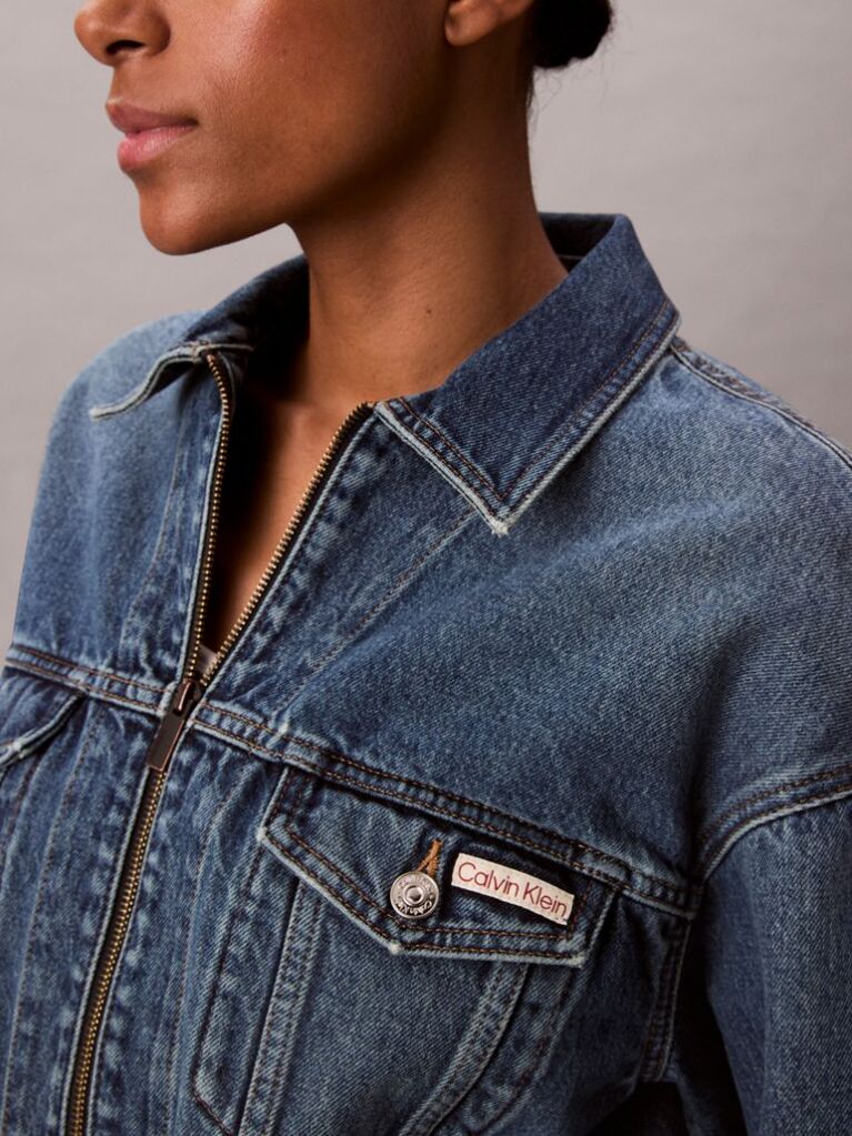 Denim Cropped Denim Τζάκετ Με Φερμουάρ  Γυναίκα