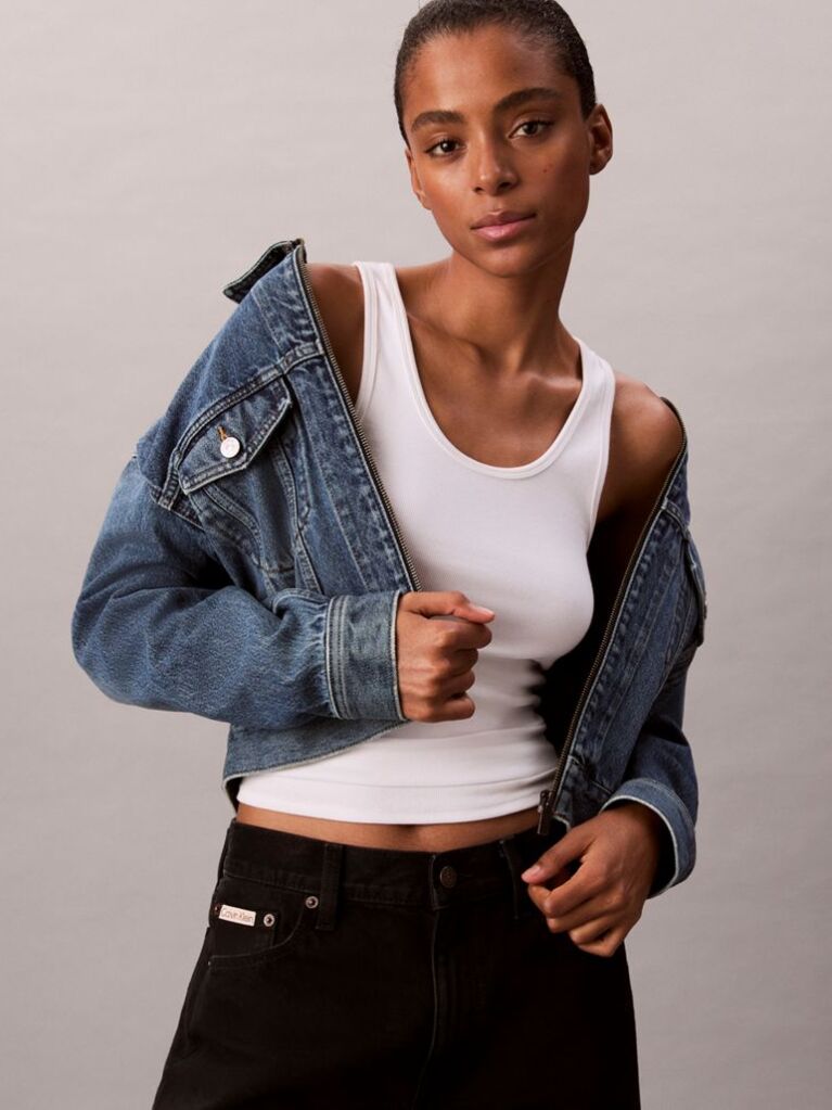 Denim Cropped Denim Τζάκετ Με Φερμουάρ  Γυναίκα
