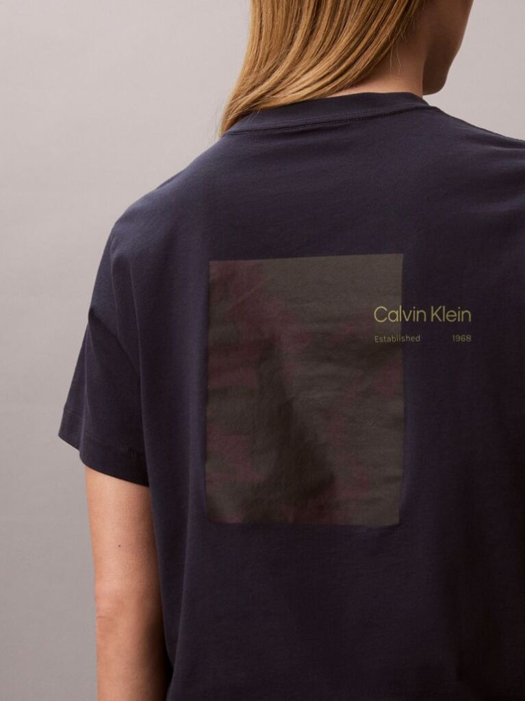 Μπλε T-Shirt Με Boxy Γραφικό Τύπωμα Και Κοντά Μανίκια  Γυναίκα