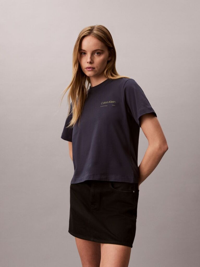 Μπλε T-Shirt Με Boxy Γραφικό Τύπωμα Και Κοντά Μανίκια  Γυναίκα