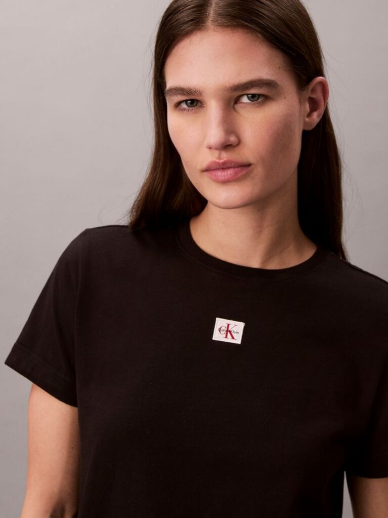 Μαύρο T-shirt Από Μαλακό Βαμβάκι Με Badge Λογότυπο  Γυναίκα