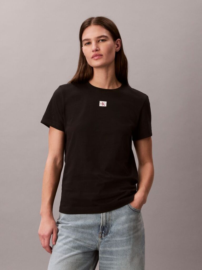 Μαύρο T-shirt Από Μαλακό Βαμβάκι Με Badge Λογότυπο  Γυναίκα