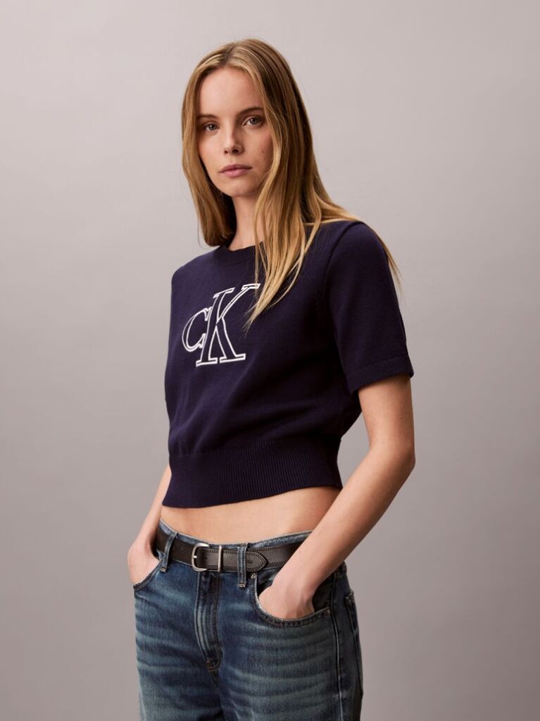 Blue Short Sleeve Monogram Jumper  Women