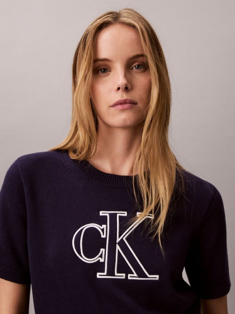 Blue Short Sleeve Monogram Jumper  Women