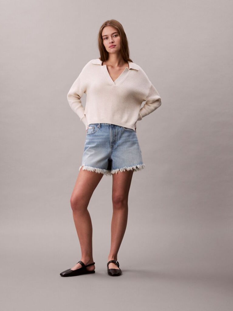 Denim 90s Relaxed Frayed Denim Shorts  Women