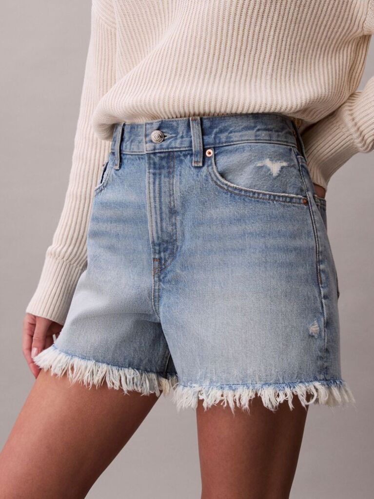 Denim 90s Relaxed Frayed Denim Shorts  Women