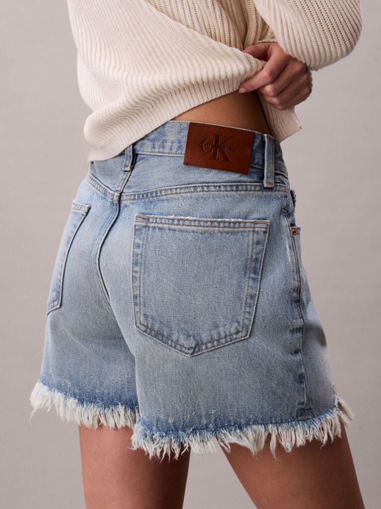 Denim 90s Relaxed Frayed Denim Shorts  Women