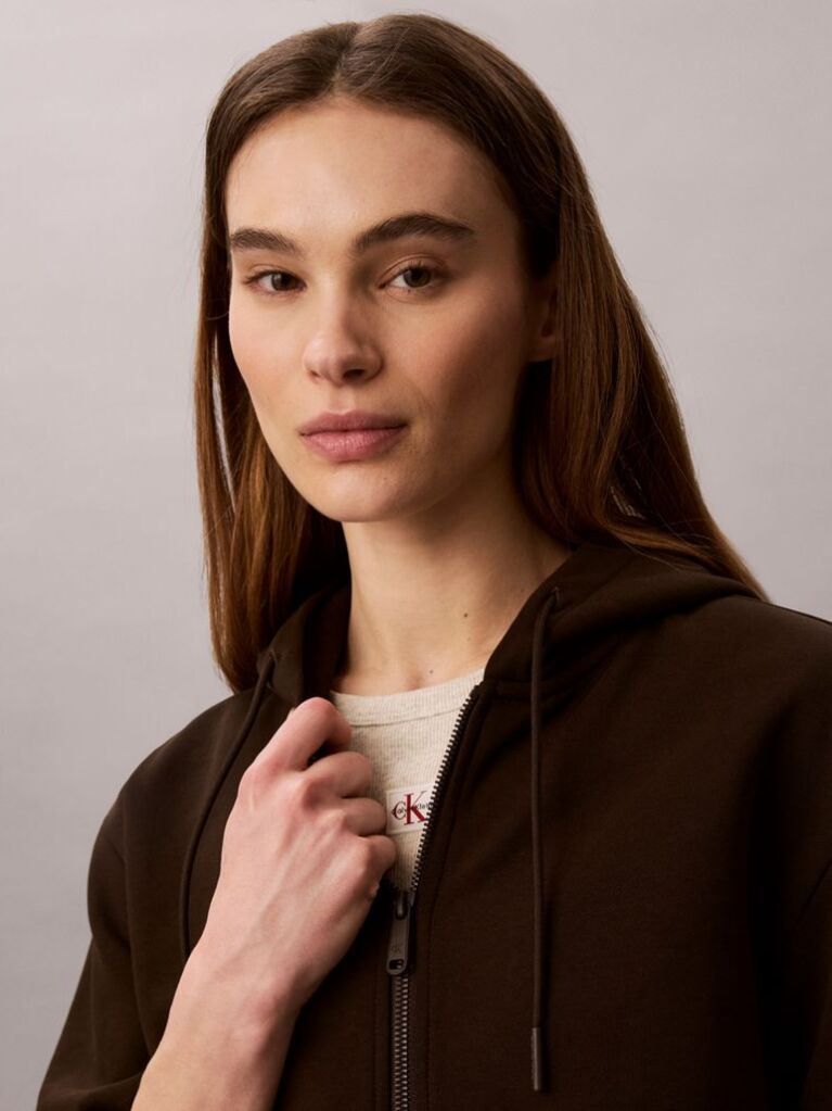 Καφέ Κοντό Hoodie Με Φερμουάρ Και Ελαστική Ζώνη Με Λογότυπο  Γυναίκα