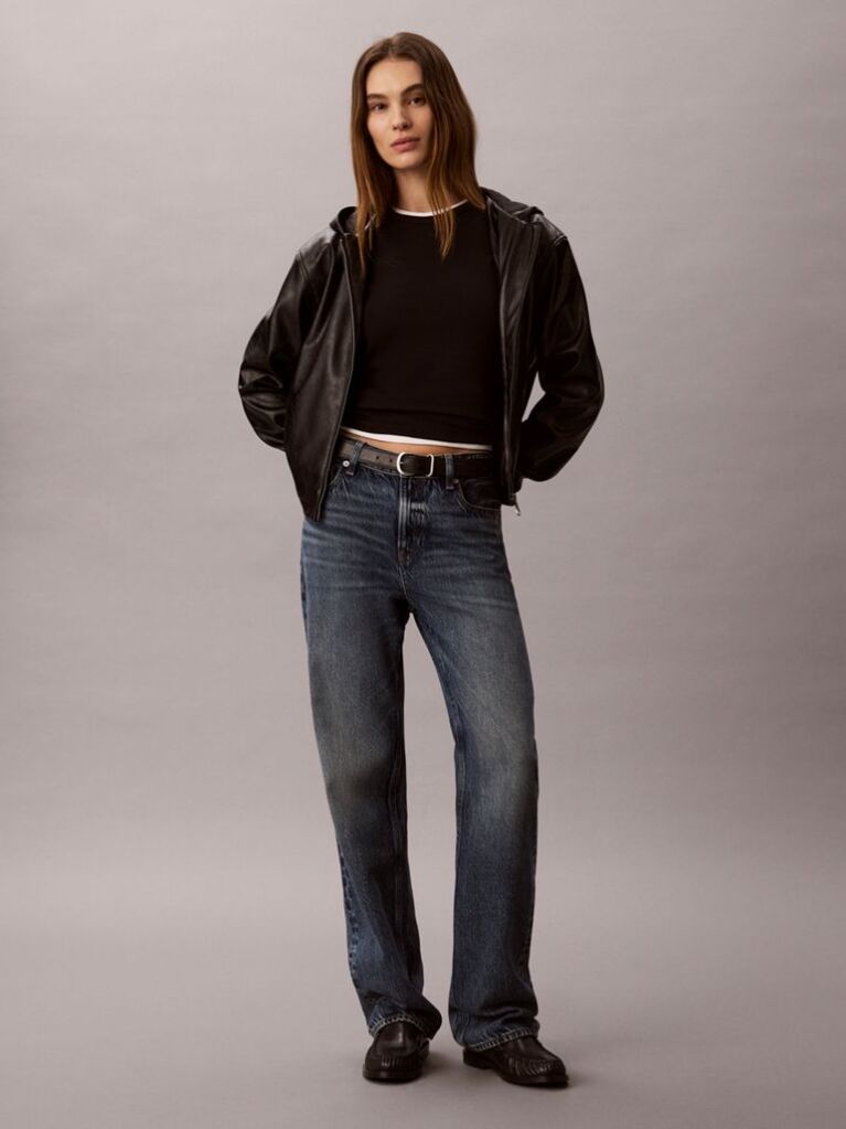 Black Faux Leather Hooded Jacket  Women