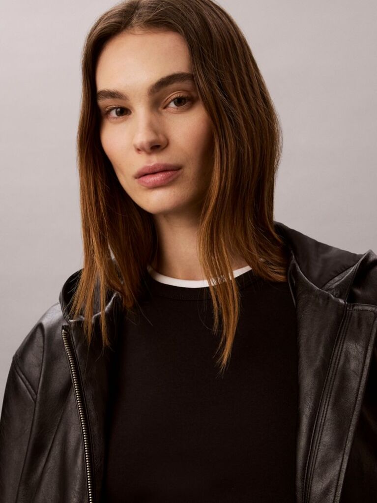 Black Faux Leather Hooded Jacket  Women