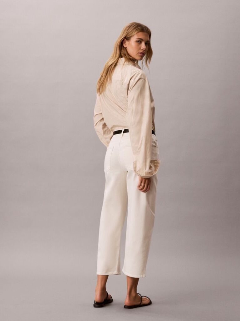 Λευκό Κοντό Παντελόνι Barrel Από Βαμβακερό Twill  Γυναίκα