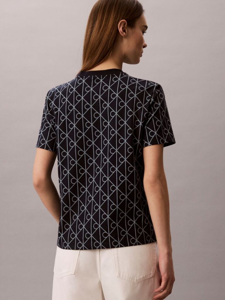Blue Emblem Print Crew Neck T-Shirt  Women