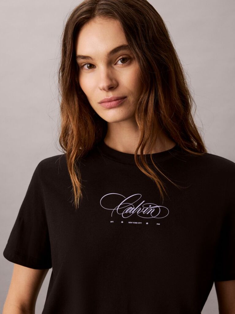 Μαύρο Κλασικό T-Shirt Με Script Λογότυπο  Γυναίκα