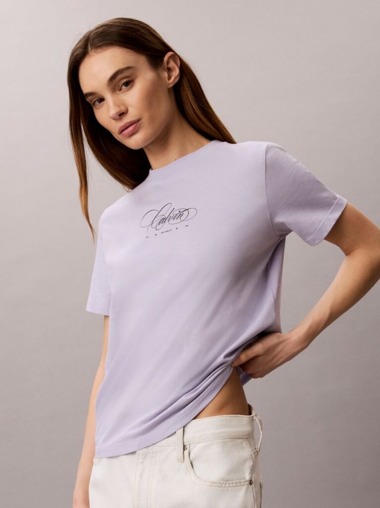Μοβ Κλασικό T-Shirt Με Script Λογότυπο  Γυναίκα