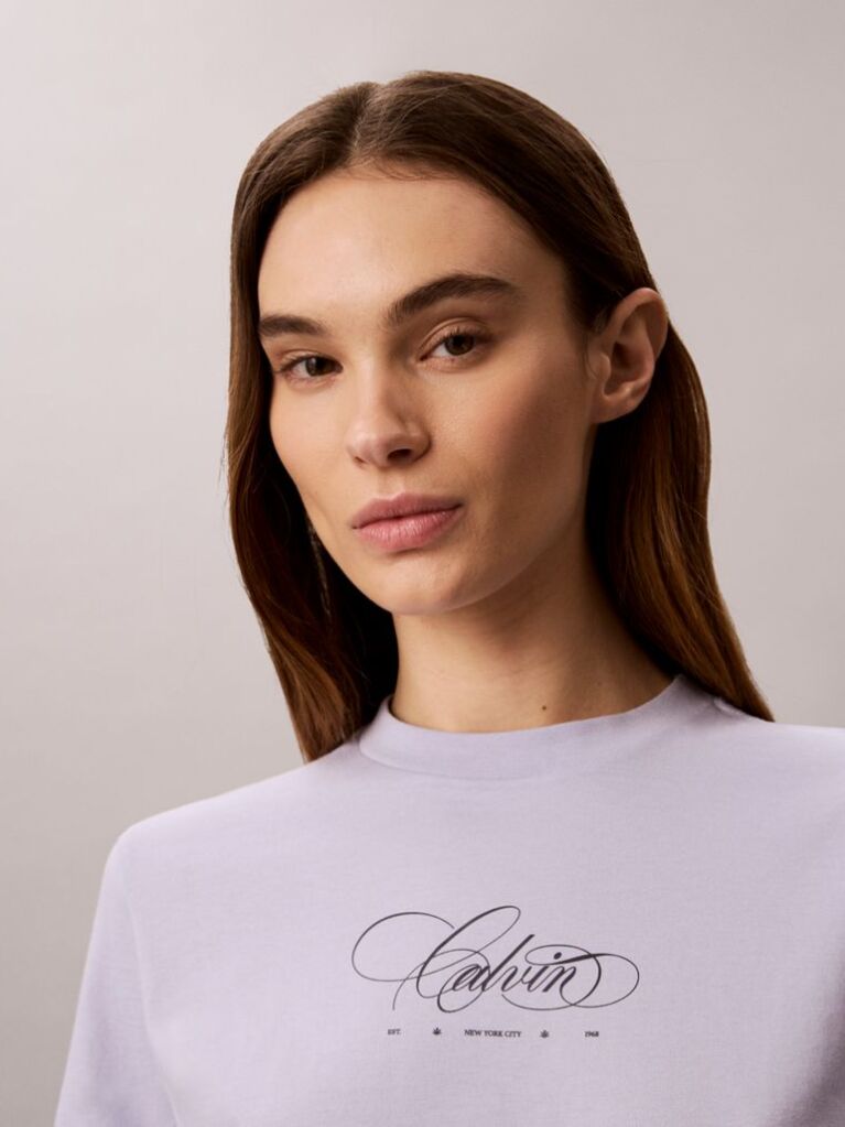 Μοβ Κλασικό T-Shirt Με Script Λογότυπο  Γυναίκα