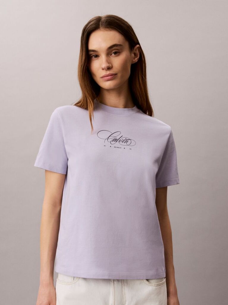 Μοβ Κλασικό T-Shirt Με Script Λογότυπο  Γυναίκα