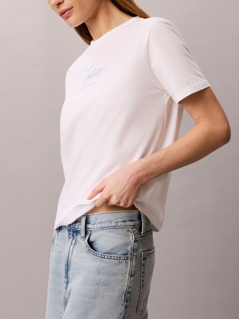 Λευκό Κλασικό T-Shirt Με Script Λογότυπο  Γυναίκα