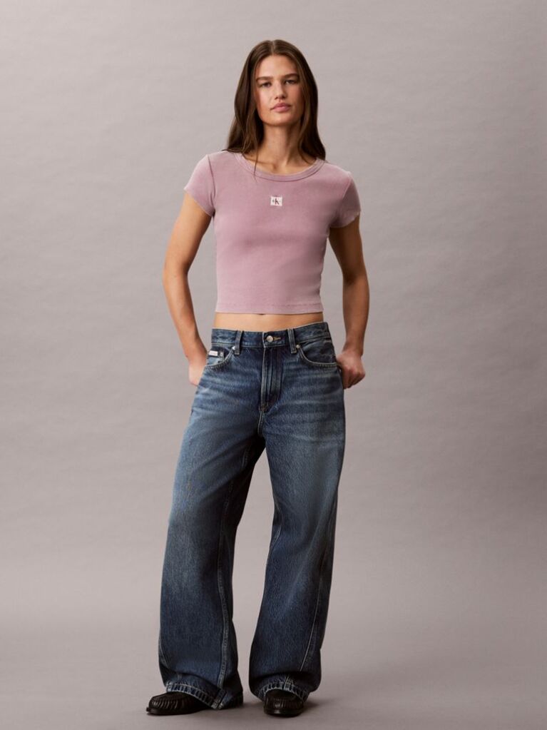 Pink Slim Ribbed Washed Cotton T-shirt  Women